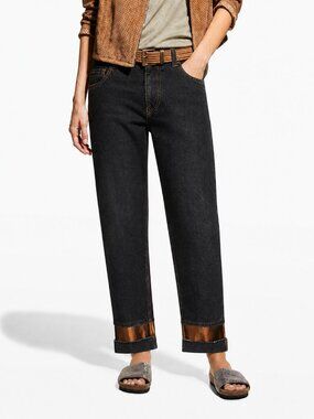 Brunello Cucinelli Monili Jeans Black Skater Metallic Cuff Denim 29"x27" Size 4